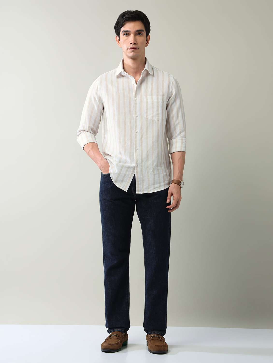 men striped long sleeve slim fit casual shirt - 22501911 -  Standard Image - 5