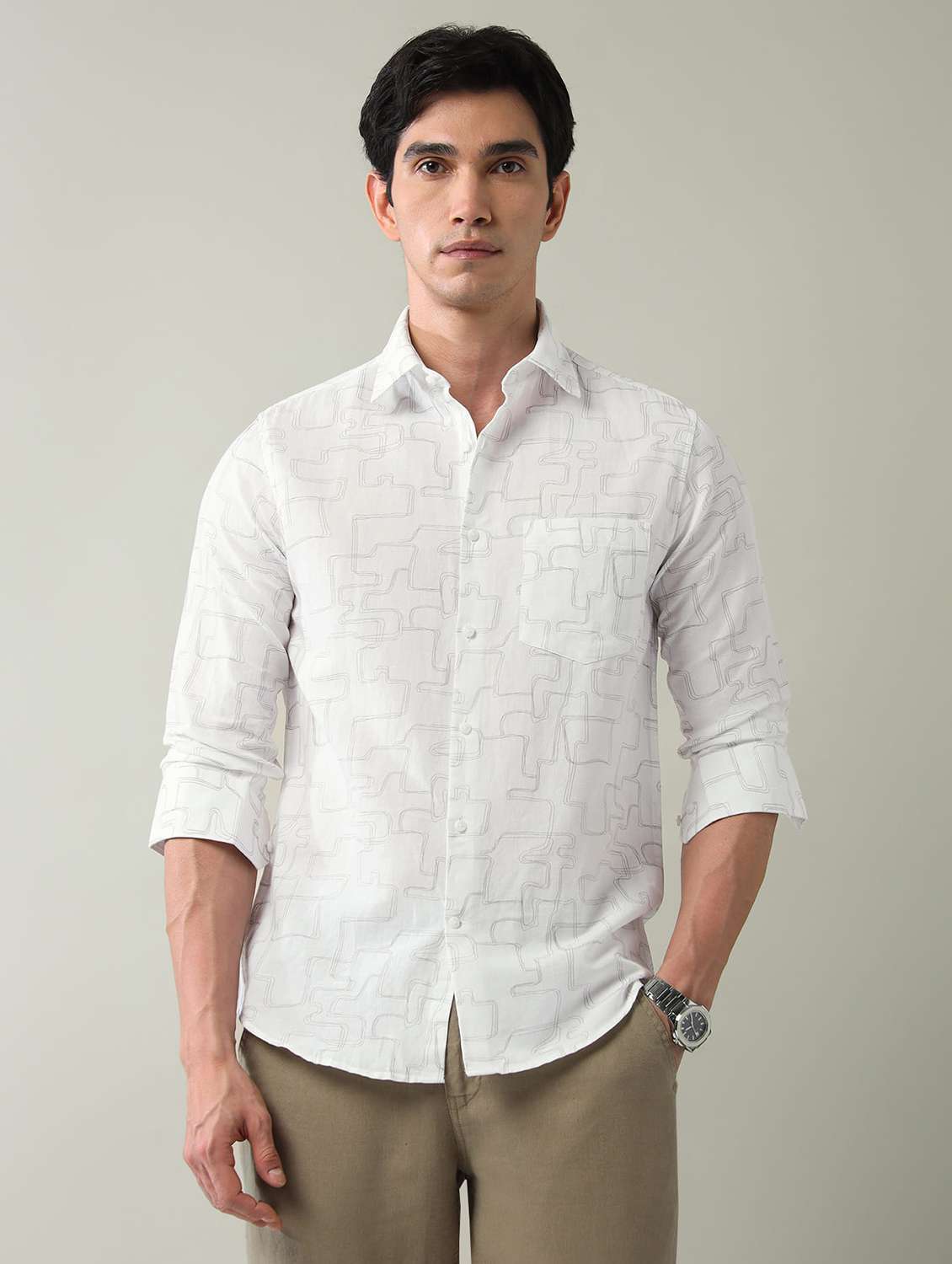 men printed long sleeve regular fit casual shirt