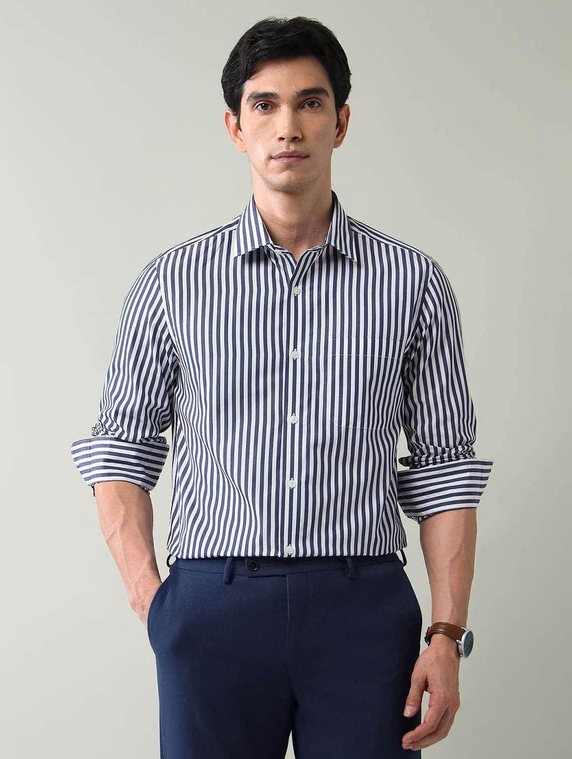 men striped long sleeve regular fit casual shirt