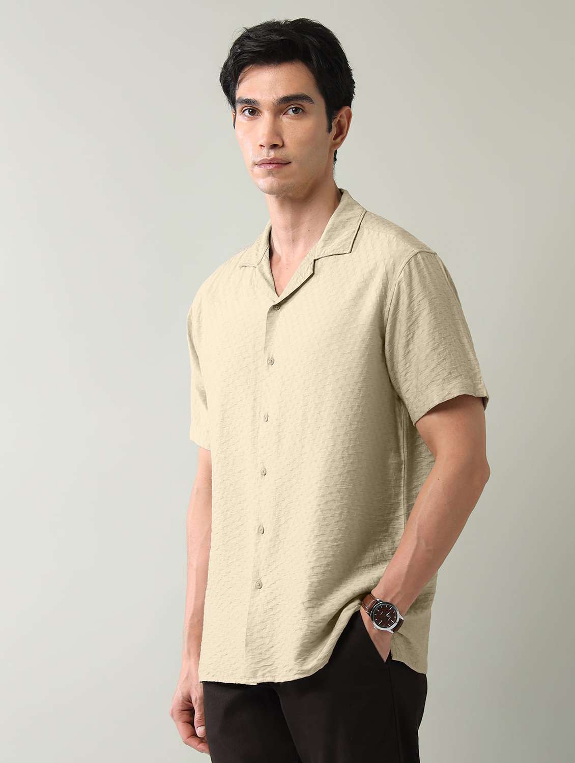 men self design short sleeve regular fit casual shirt - 22501919 -  Standard Image - 3