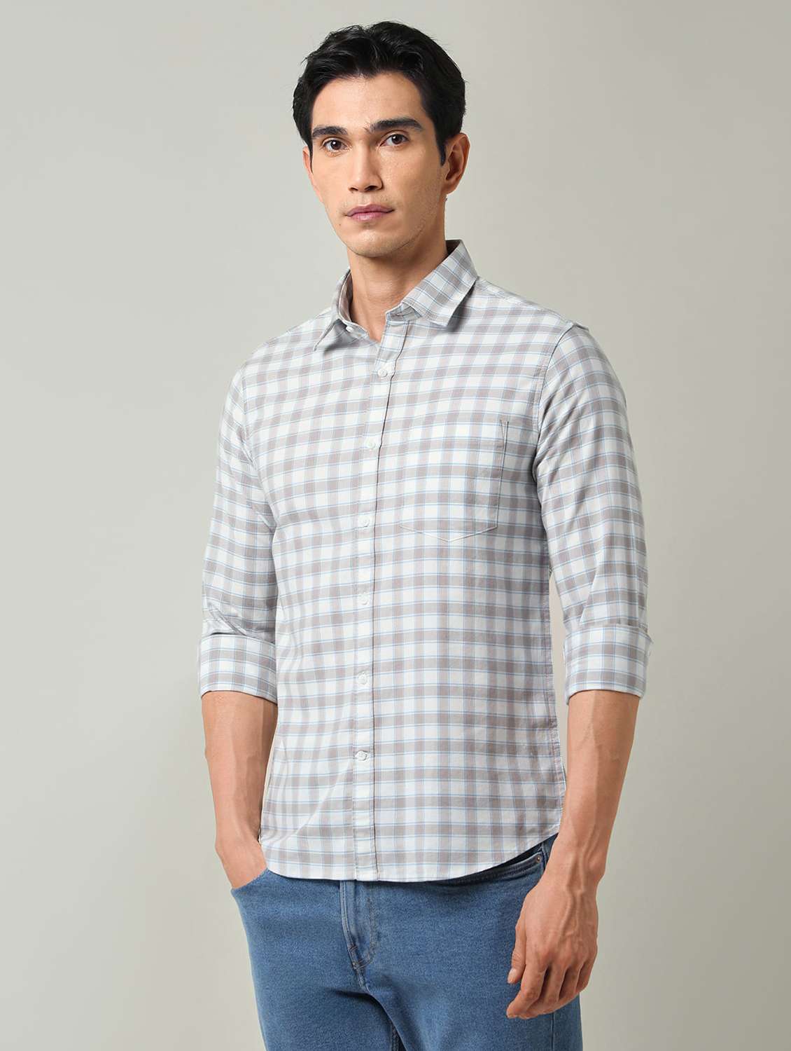 men checkered long sleeve slim fit casual shirt - 22501921 -  Standard Image - 3