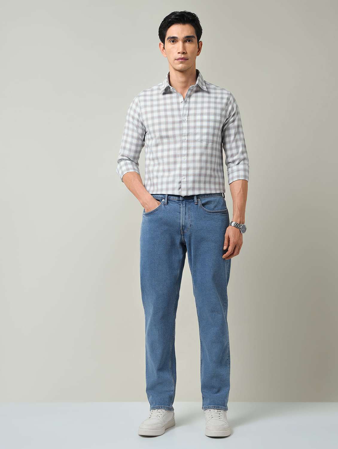 men checkered long sleeve slim fit casual shirt - 22501921 -  Standard Image - 5