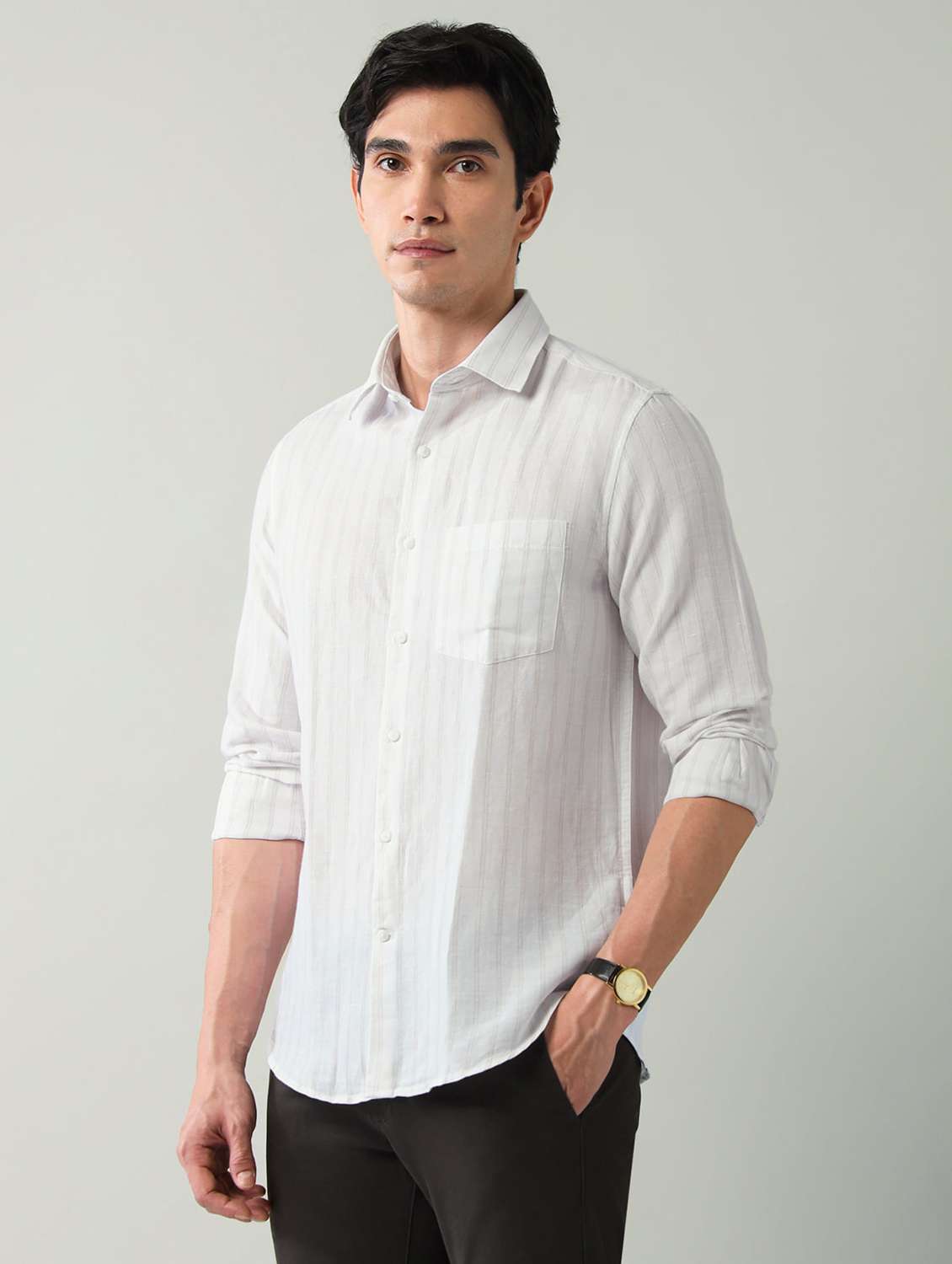 men striped long sleeve slim fit casual shirt - 22501924 -  Standard Image - 3