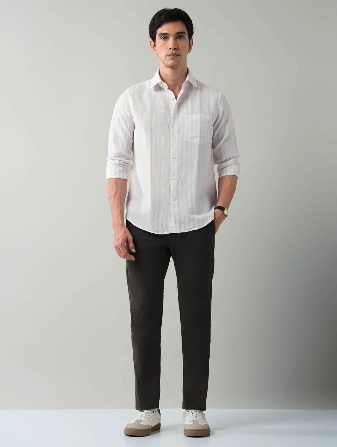 men striped long sleeve slim fit casual shirt - 22501924 -  Standard Image - 5