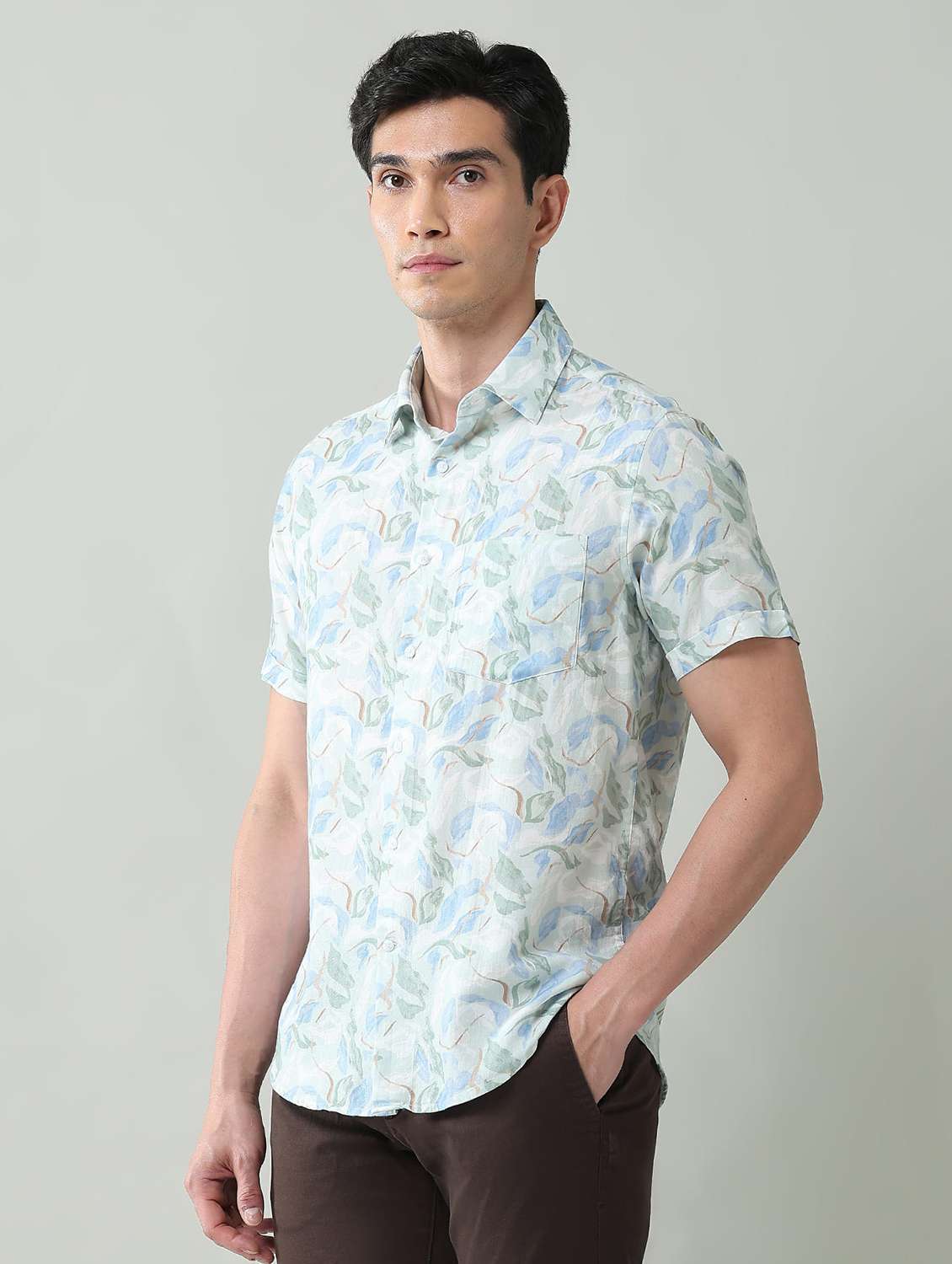 men printed short sleeve slim fit casual shirt - 22501930 -  Standard Image - 3