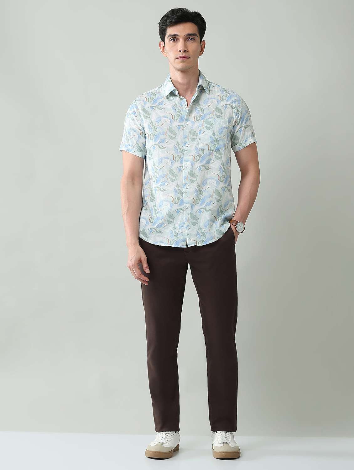men printed short sleeve slim fit casual shirt - 22501930 -  Standard Image - 5