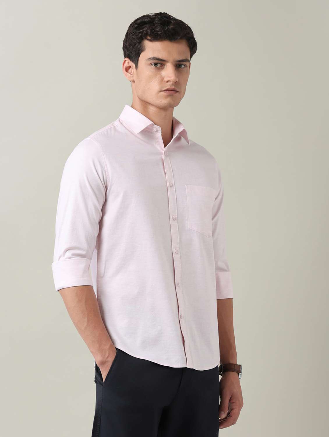men solid long sleeve slim fit casual shirt - 22501941 -  Standard Image - 3