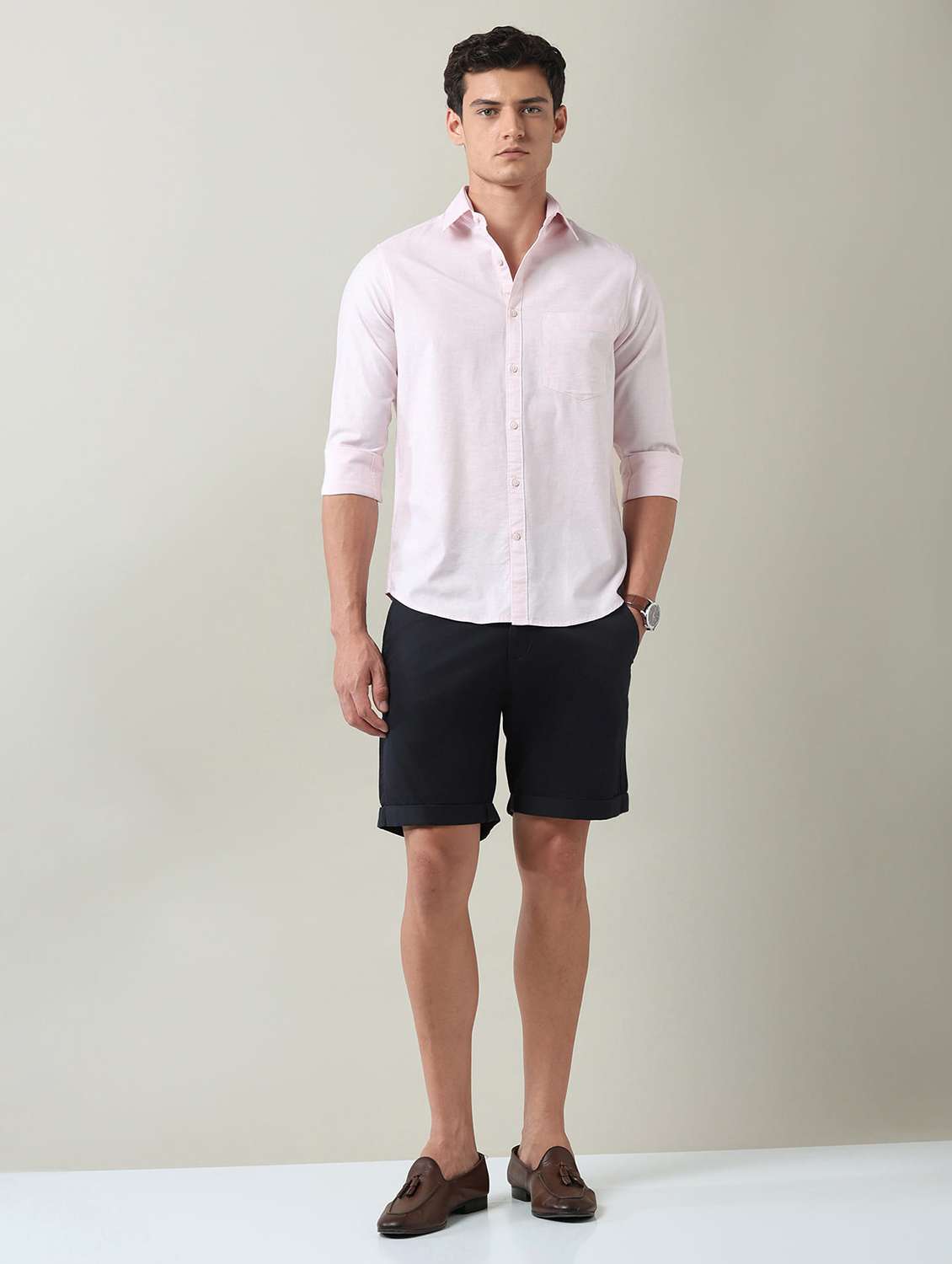 men solid long sleeve slim fit casual shirt - 22501941 -  Standard Image - 5