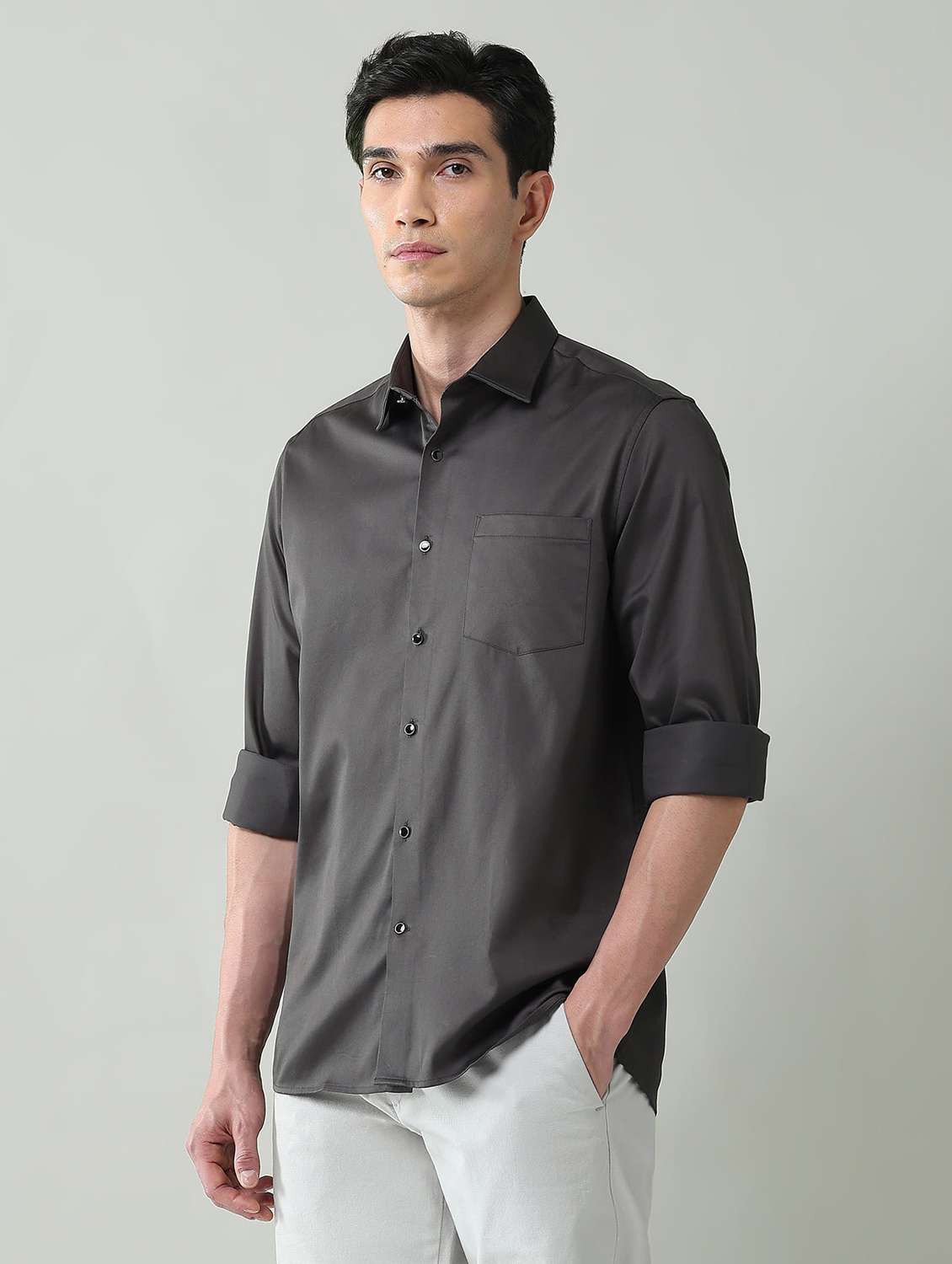 men solid long sleeve slim fit casual shirt - 22501943 -  Standard Image - 3
