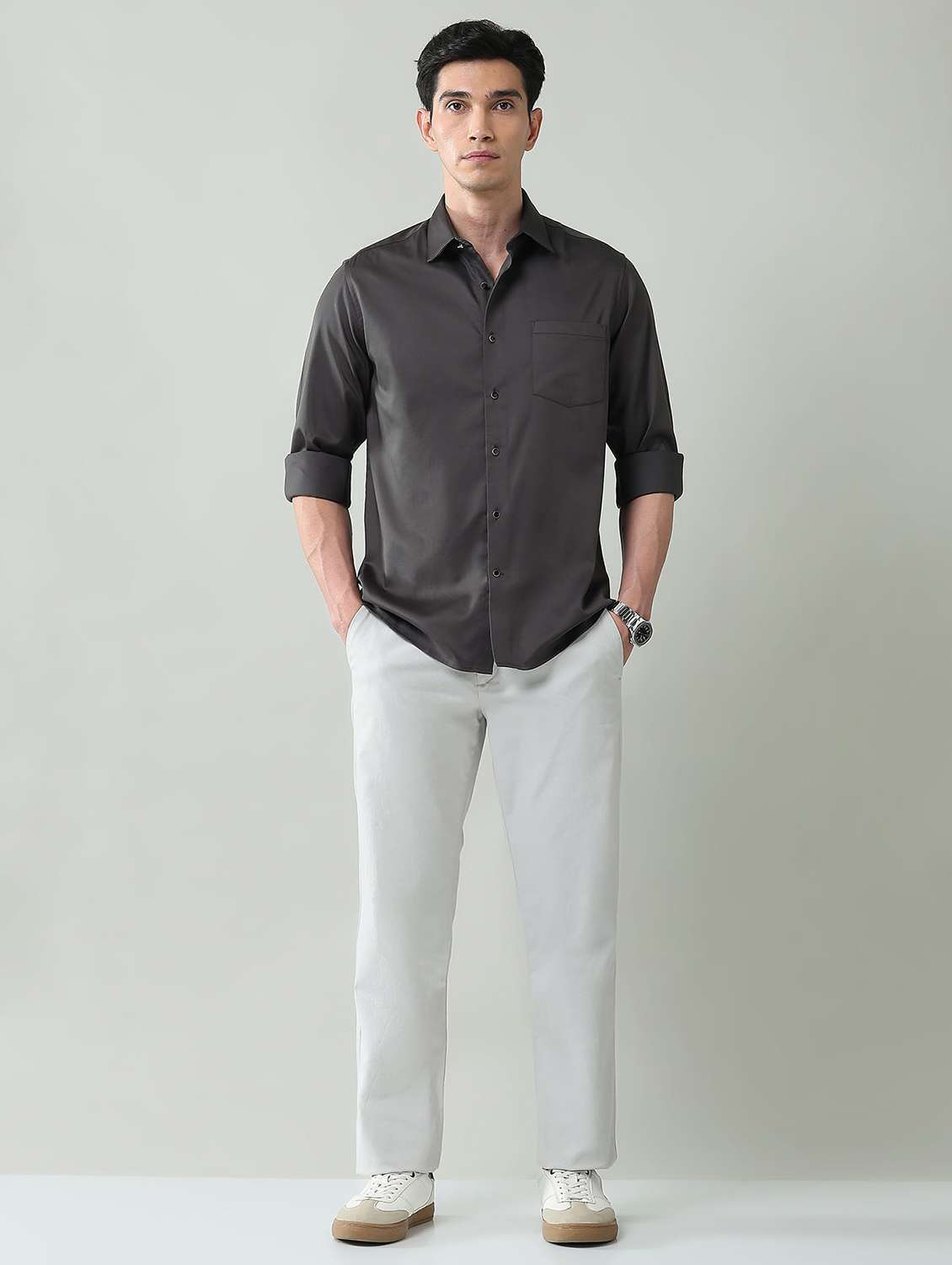 men solid long sleeve slim fit casual shirt - 22501943 -  Standard Image - 5
