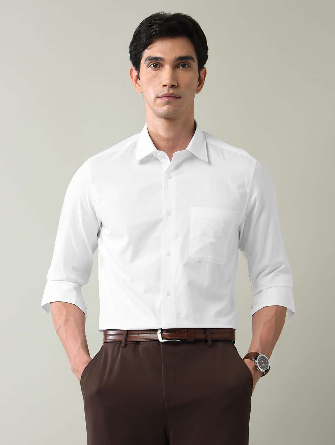 men solid long sleeve regular fit formal shirt