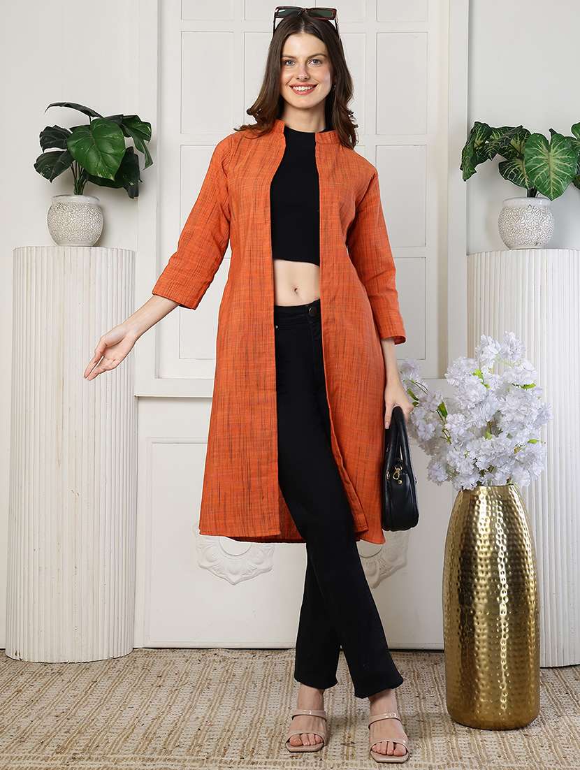 women printed three quarter sleeves long shrug