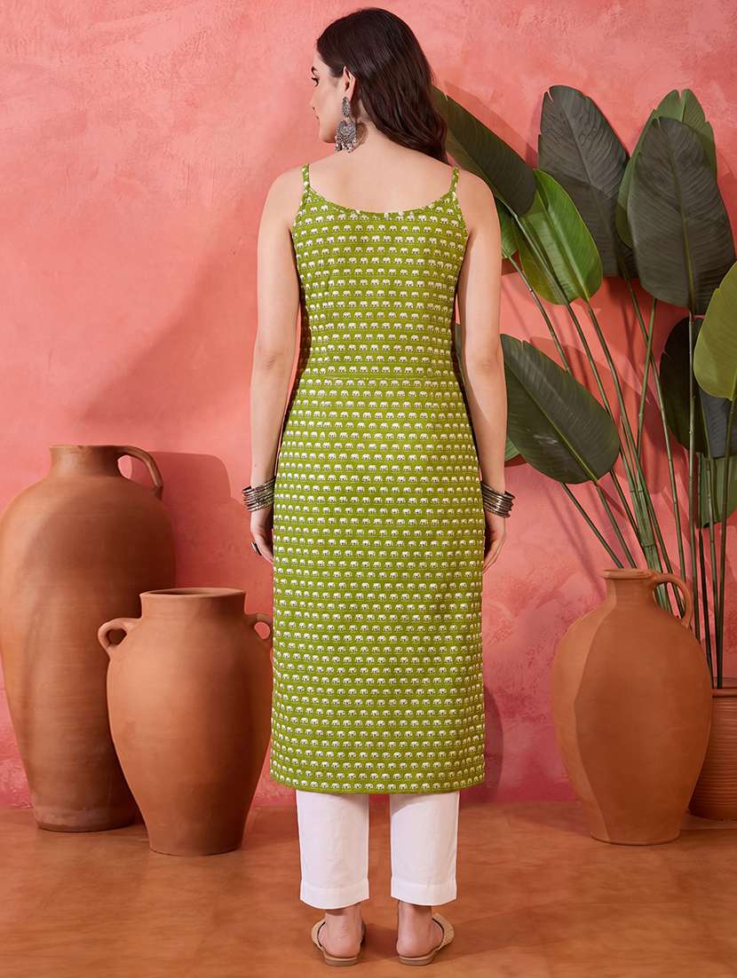 women printed shoulder strap straight kurta - 22501974 -  Standard Image - 3