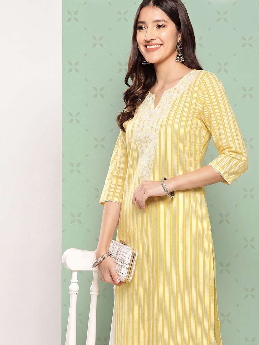 women printed notch neck straight kurta - 22501975 -  Standard Image - 3