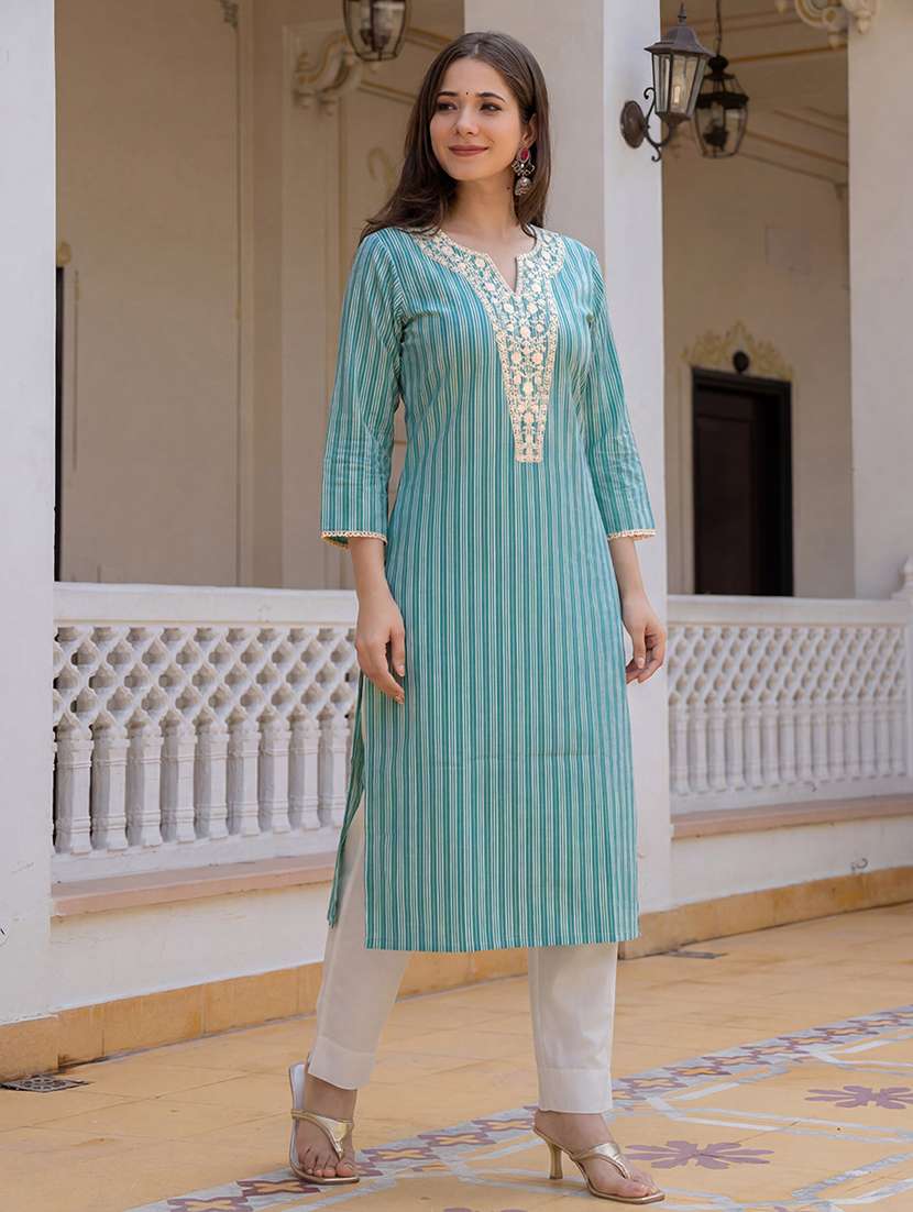 women printed notch neck straight kurta - 22501977 -  Standard Image - 3