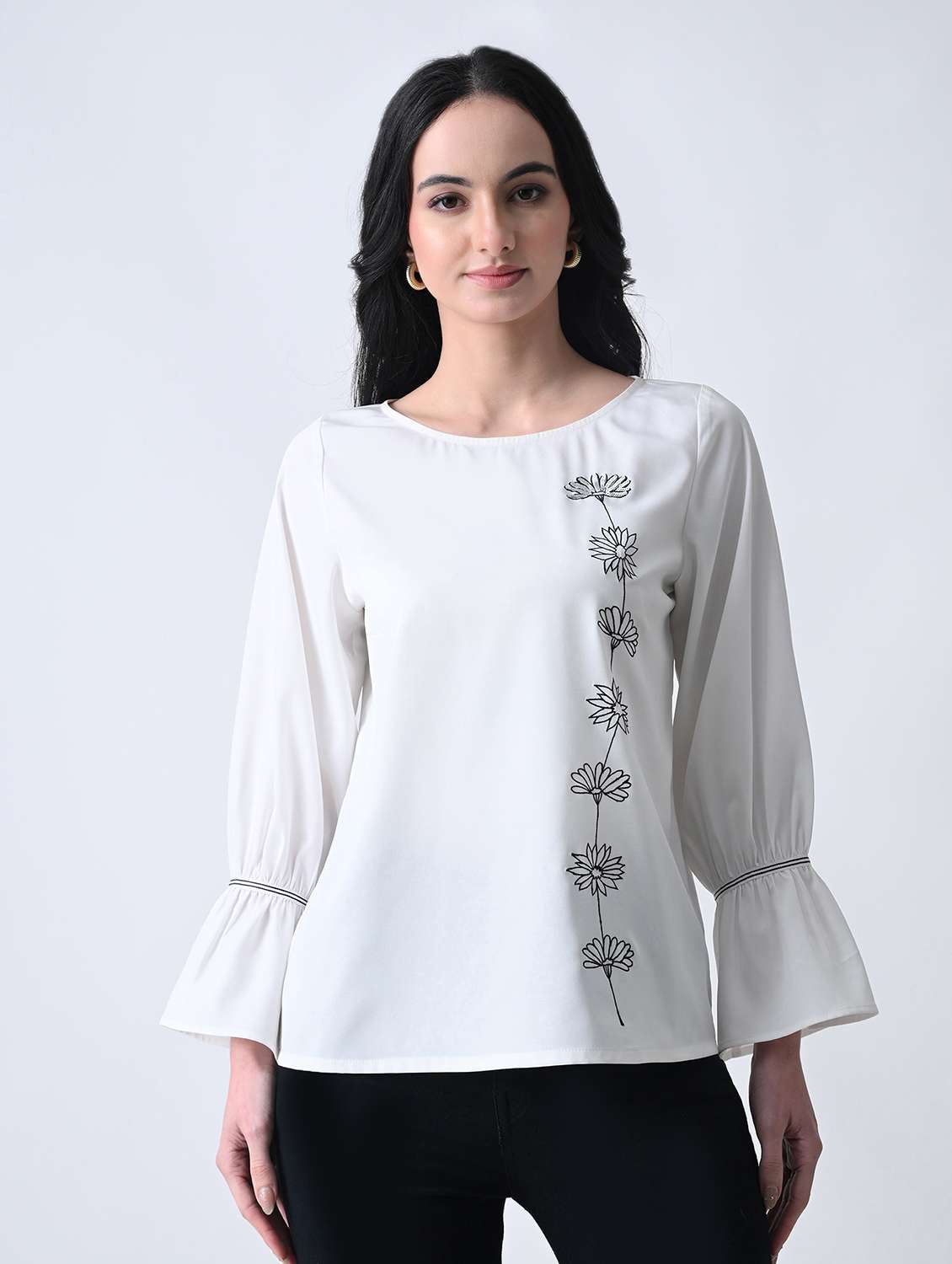 women embroidered round neck top
