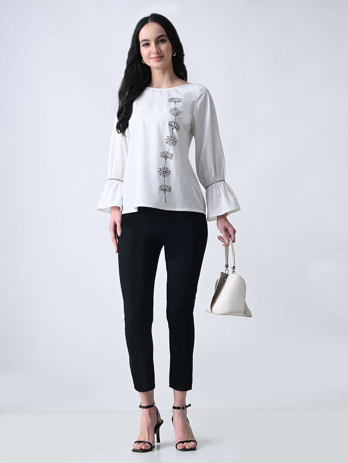 women embroidered round neck top - 22502013 -  Standard Image - 5