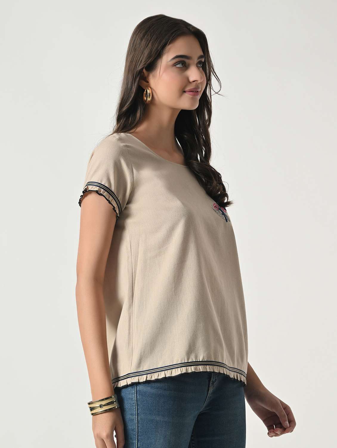 women embroidered round neck top - 22502015 -  Standard Image - 3