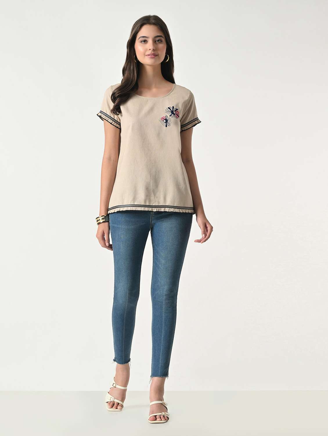 women embroidered round neck top - 22502015 -  Standard Image - 5