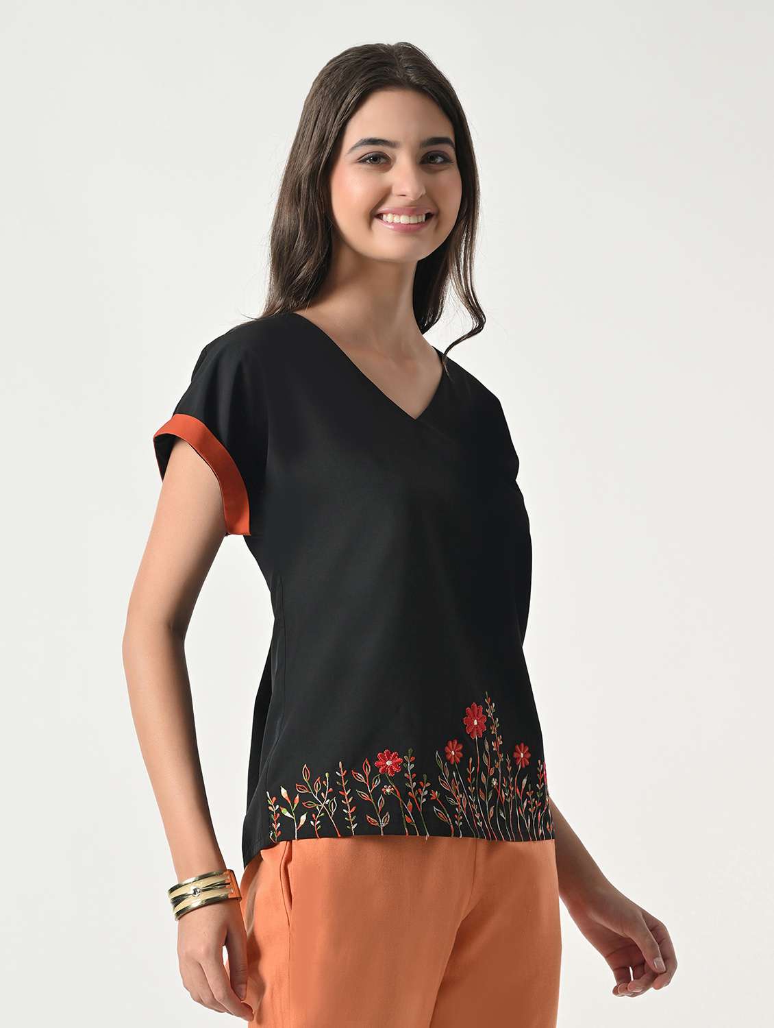 Women Embroidered V-neck Top - 22502017 -  Standard Image - 3