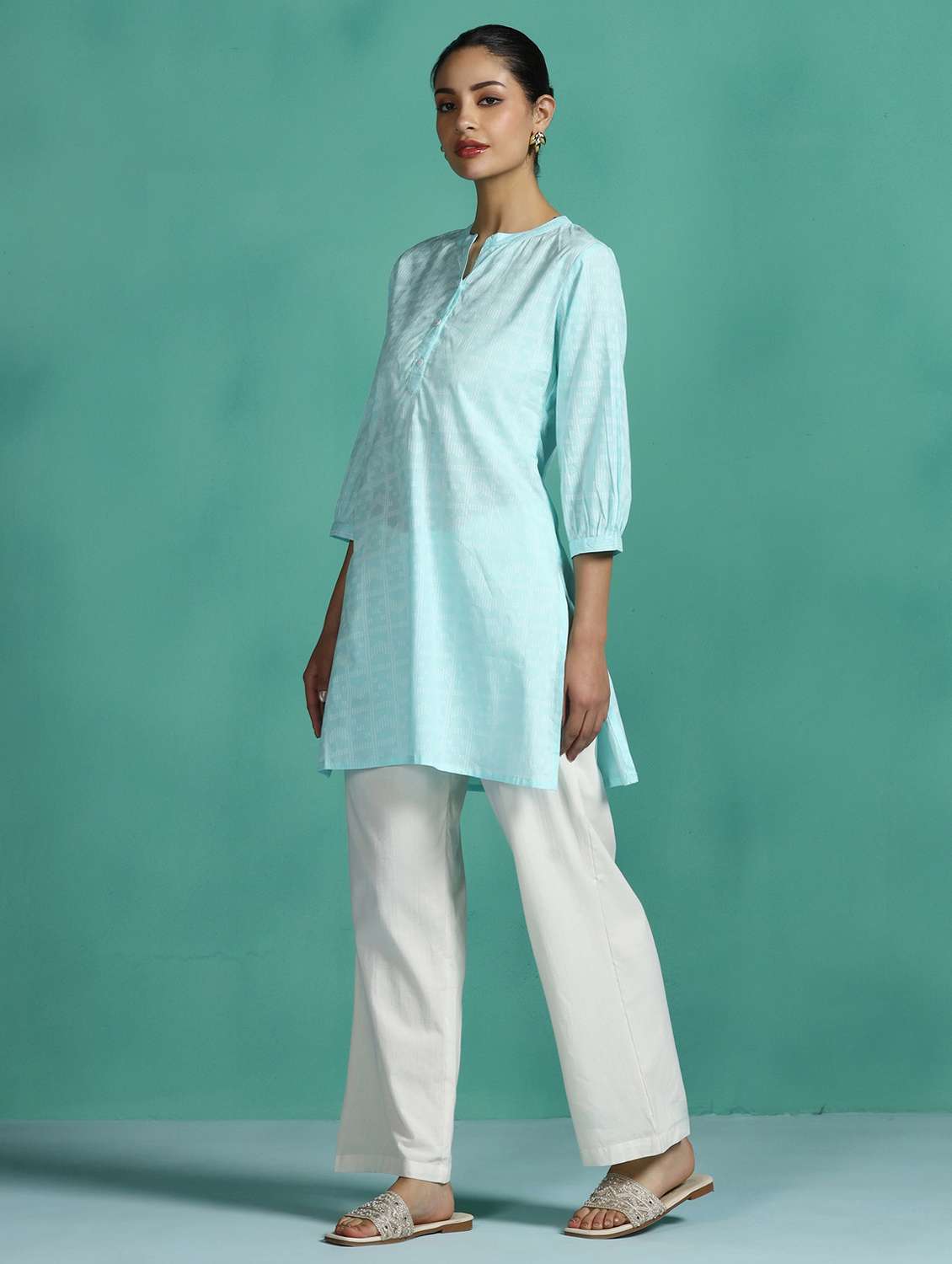 women printed three quarter sleeves straight kurti - 22502039 -  Standard Image - 3