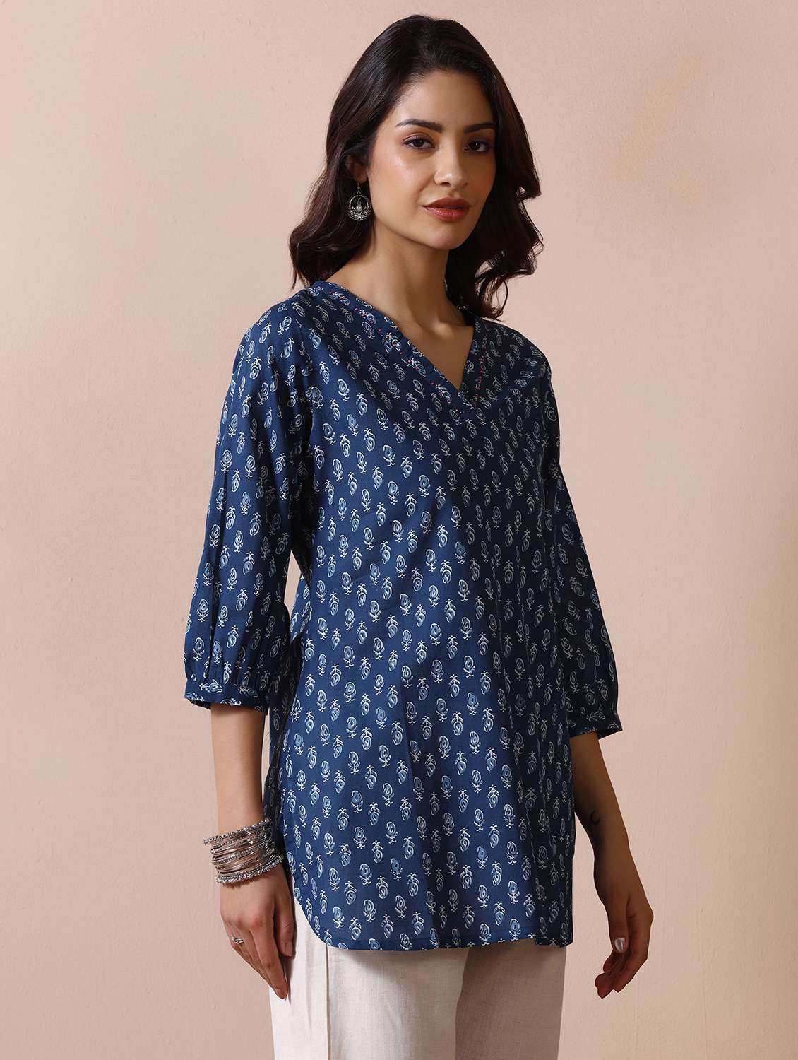 women printed three quarter sleeve straight kurti - 22502041 -  Standard Image - 3