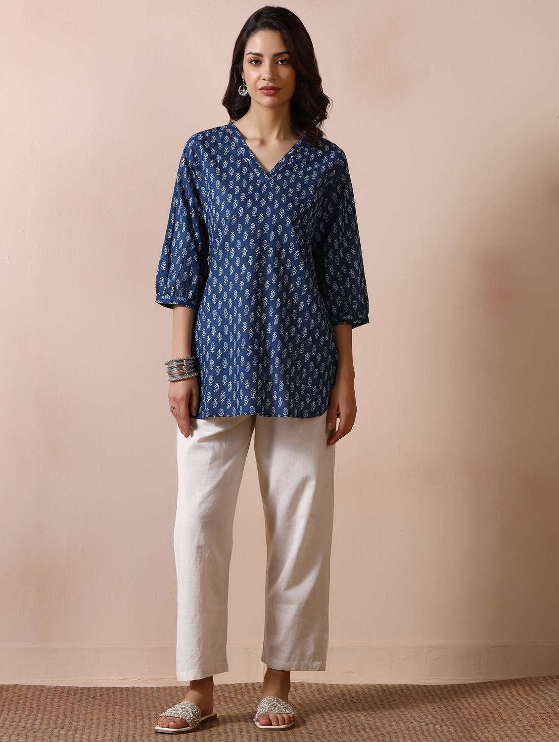 women printed three quarter sleeve straight kurti - 22502041 -  Standard Image - 5
