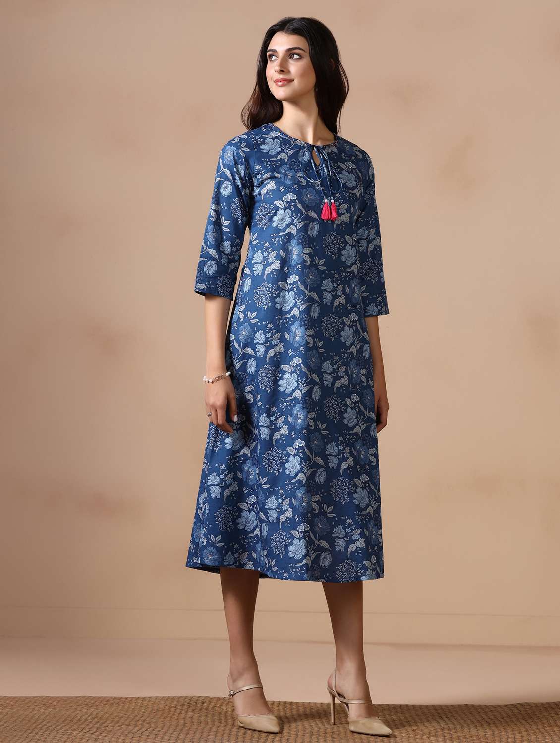 Women Floral Three Quarter Sleeve A-line Ethnic Dress - 22502046 -  Standard Image - 5