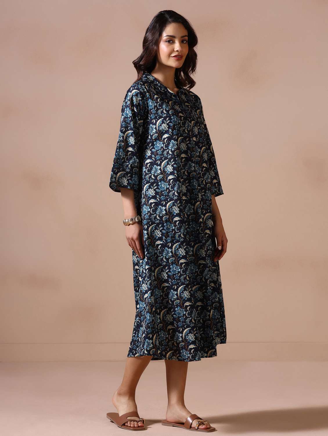 women floral three quarter sleeve a-line ethnic dress - 22502047 -  Standard Image - 3