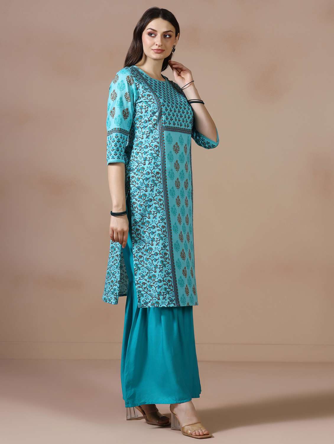 women printed three quarter sleeve straight kurta - 22502054 -  Standard Image - 5