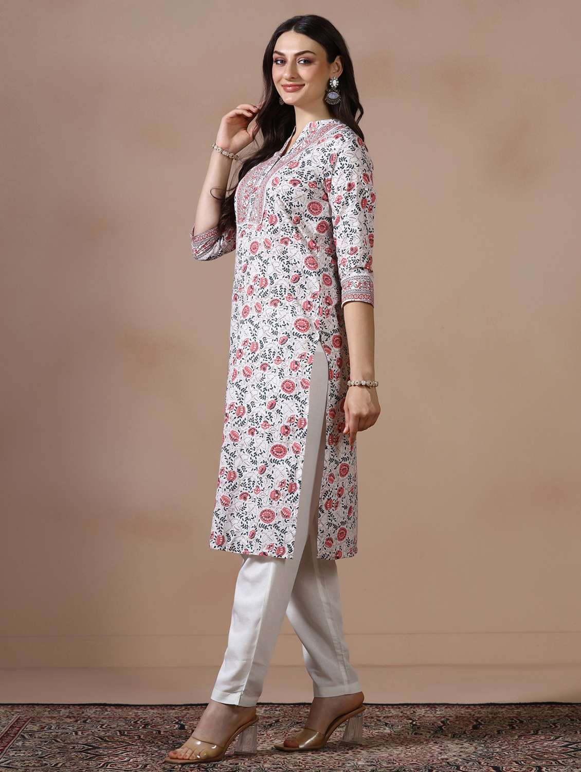 women printed three quarter sleeve straight kurta - 22502064 -  Standard Image - 3