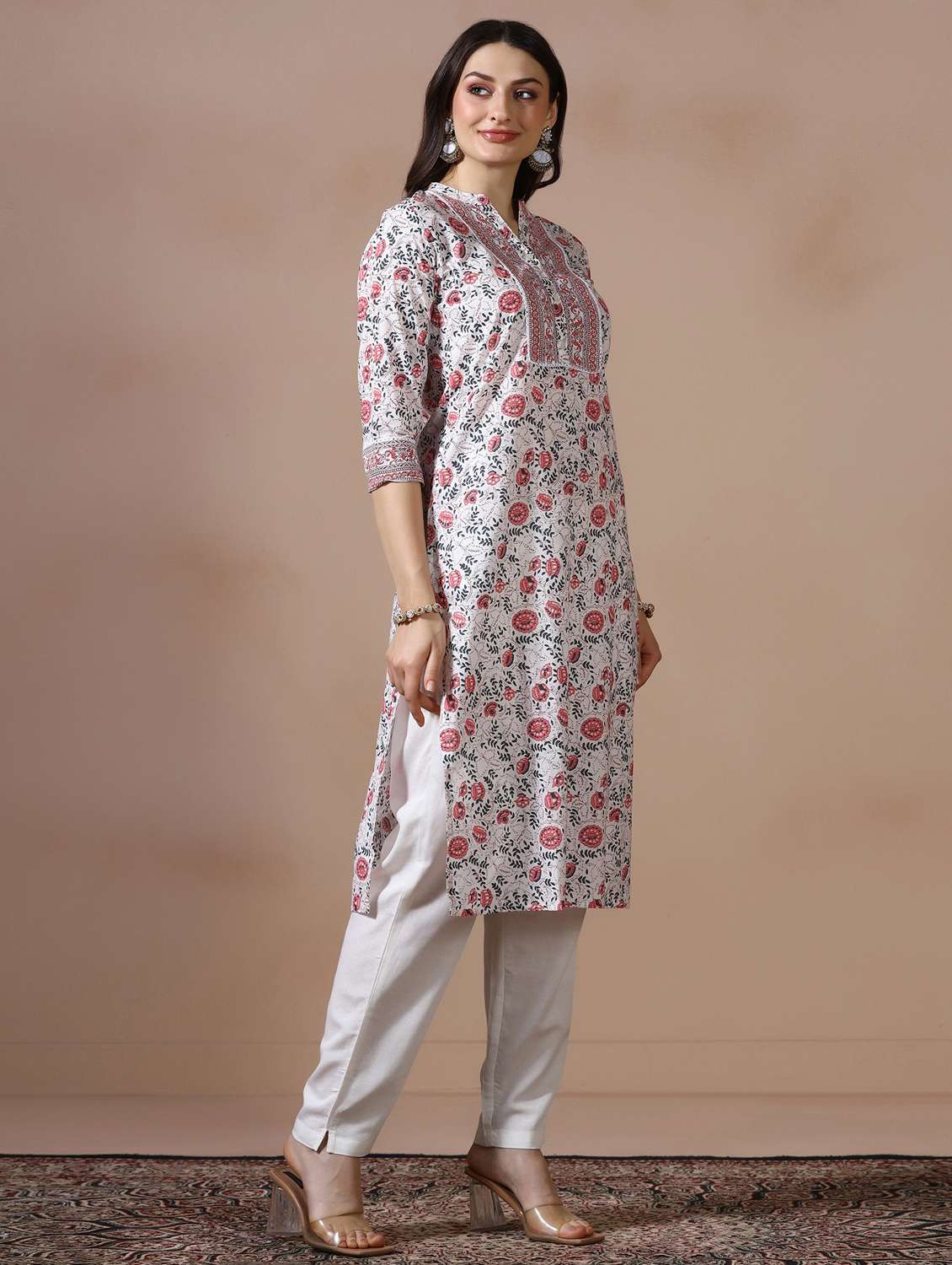 women printed three quarter sleeve straight kurta - 22502064 -  Standard Image - 5