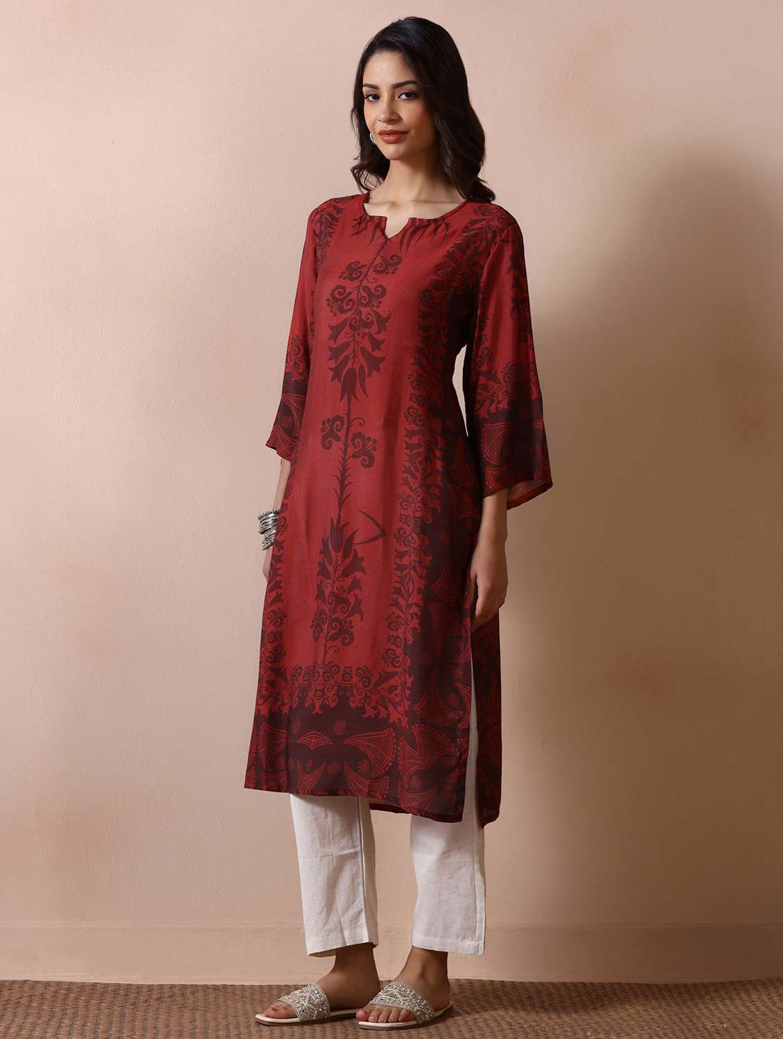 women printed three quarter sleeve straight kurta - 22502068 -  Standard Image - 3
