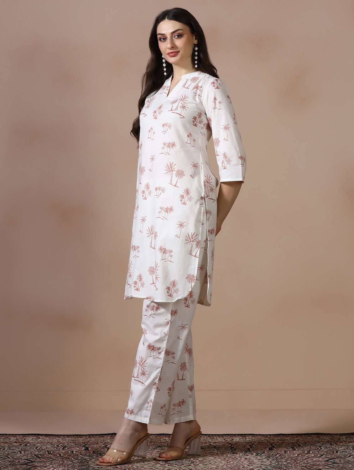 women printed three quarter sleeve kurta pant set - 22502094 -  Standard Image - 3