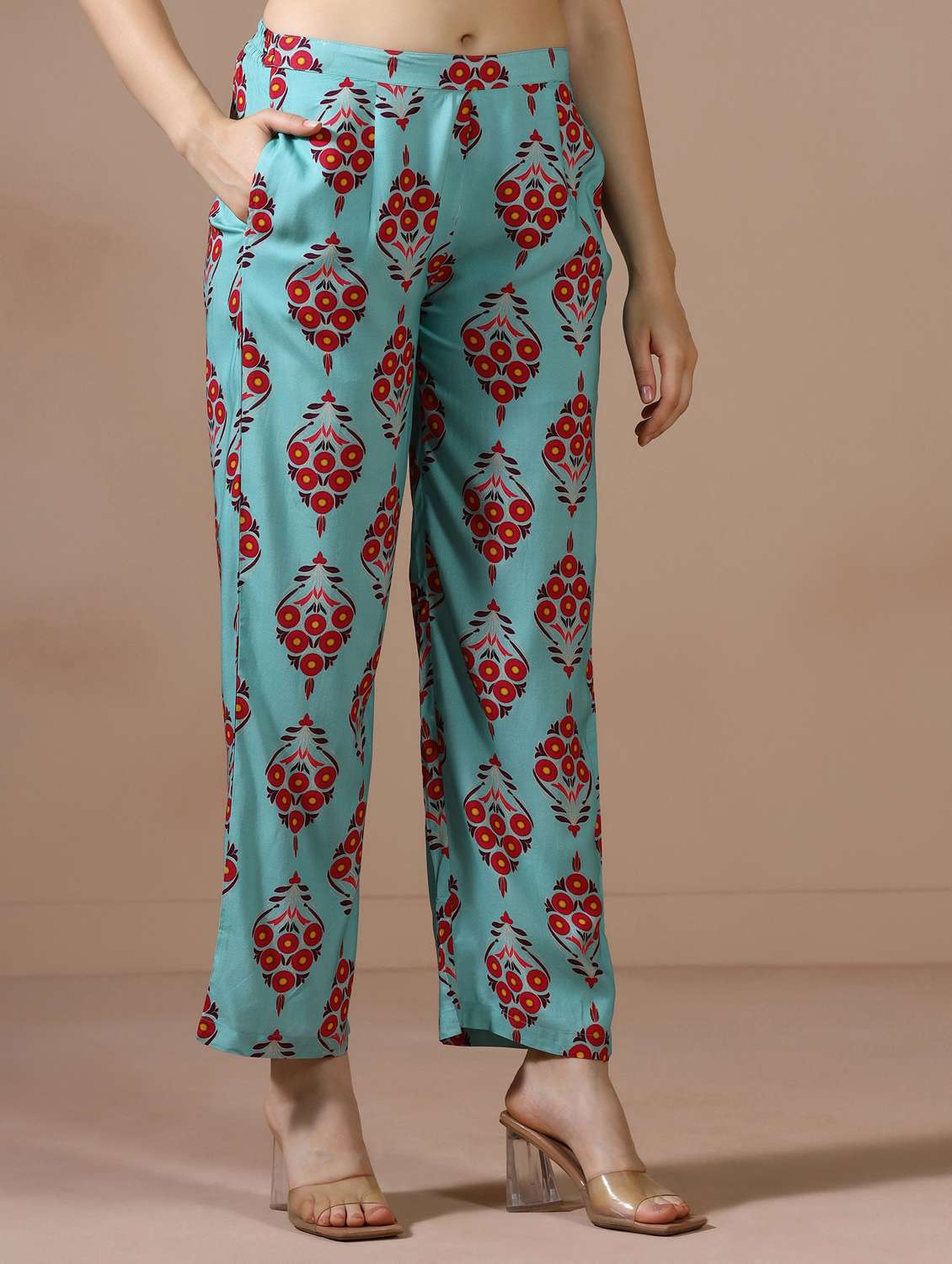 women printed three quarter sleeve kurta pant set - 22502095 -  Standard Image - 5