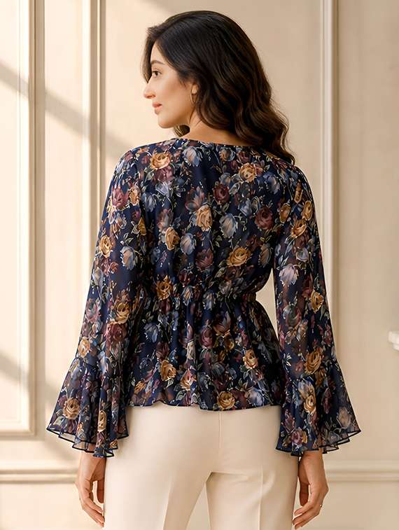 women printed bell sleeves peplum top - 22502100 -  Standard Image - 3