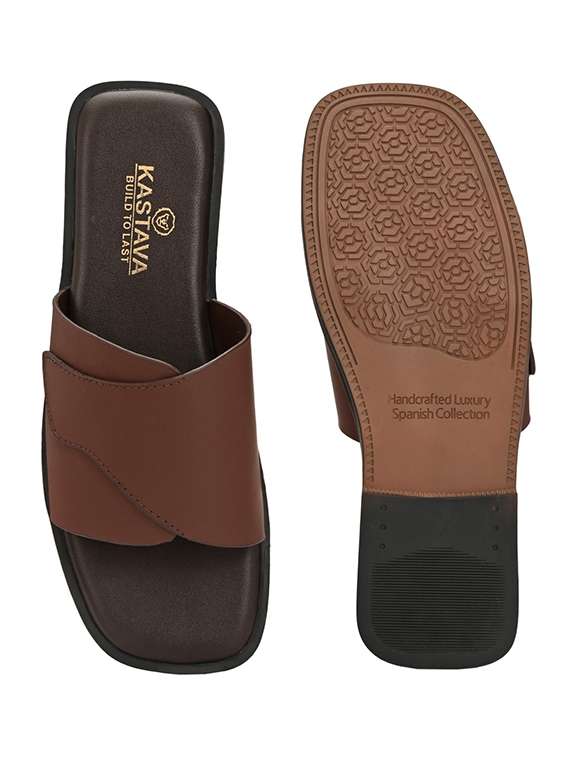 men brown slip on sandal - 22502110 -  Standard Image - 5
