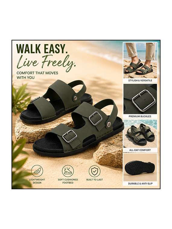 Men Solid Back Strap Sandal - 22502112 -  Standard Image - 5