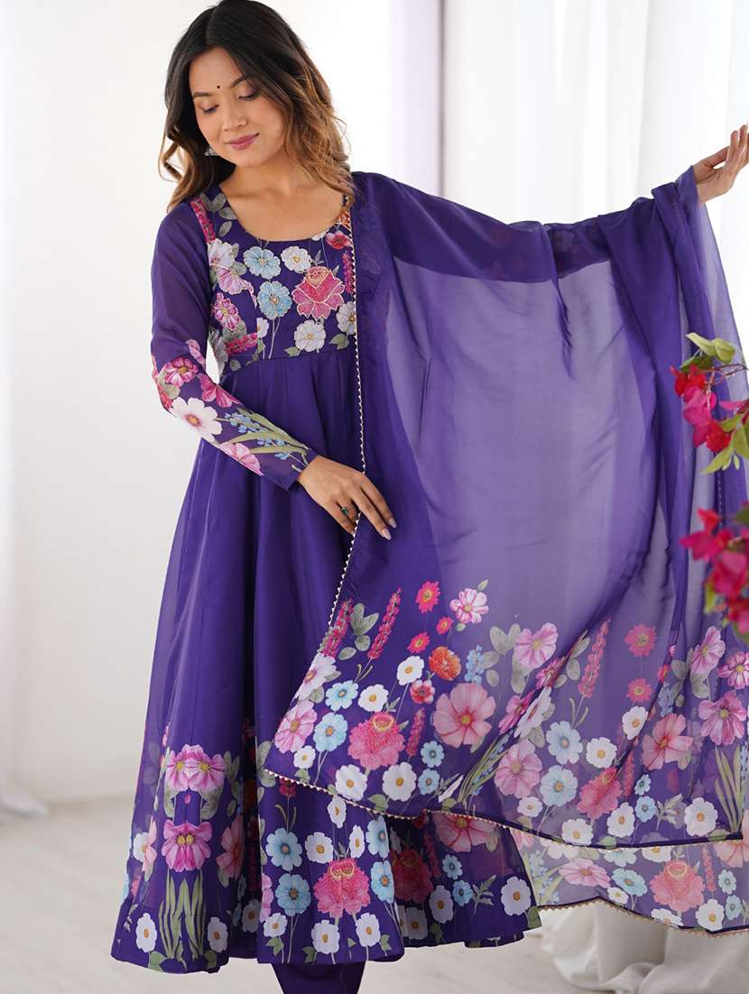 women printed long sleeves anarkali suit set