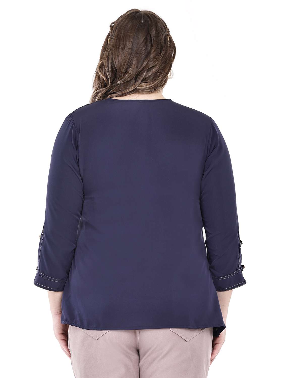 women solid three quarter sleeve regular top - 22502118 -  Standard Image - 3