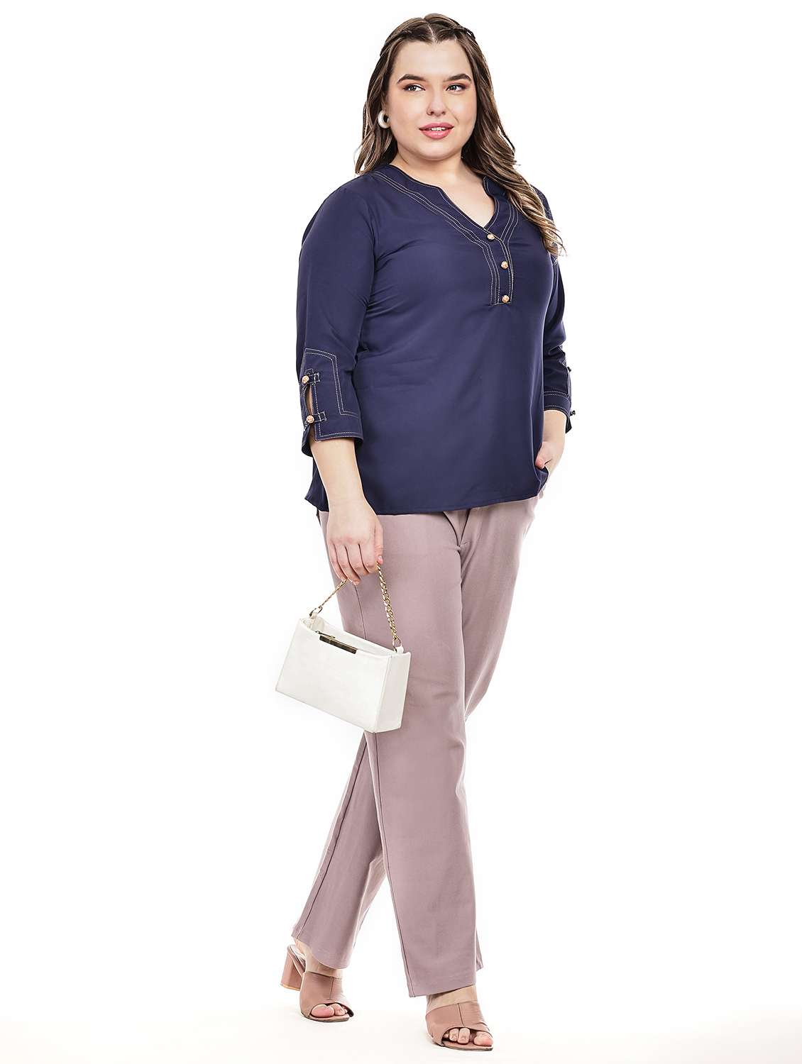 women solid three quarter sleeve regular top - 22502118 -  Standard Image - 5