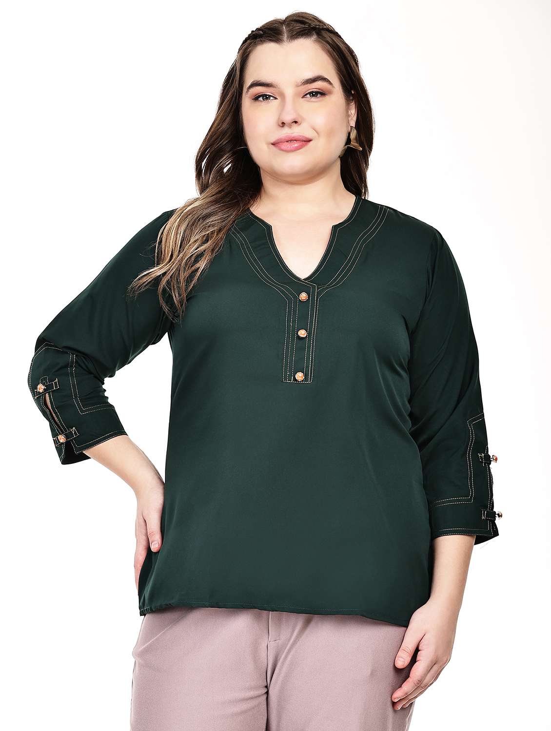 women solid three quarter sleeve regular top