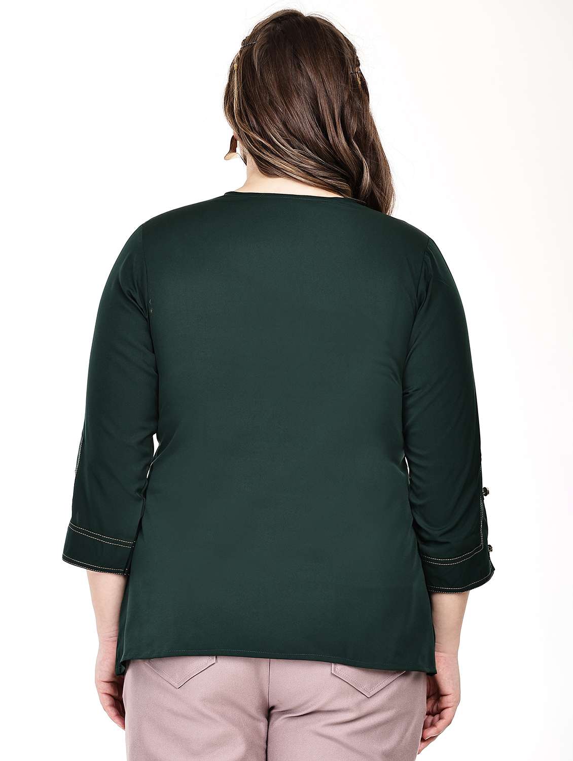 women solid three quarter sleeve regular top - 22502119 -  Standard Image - 3