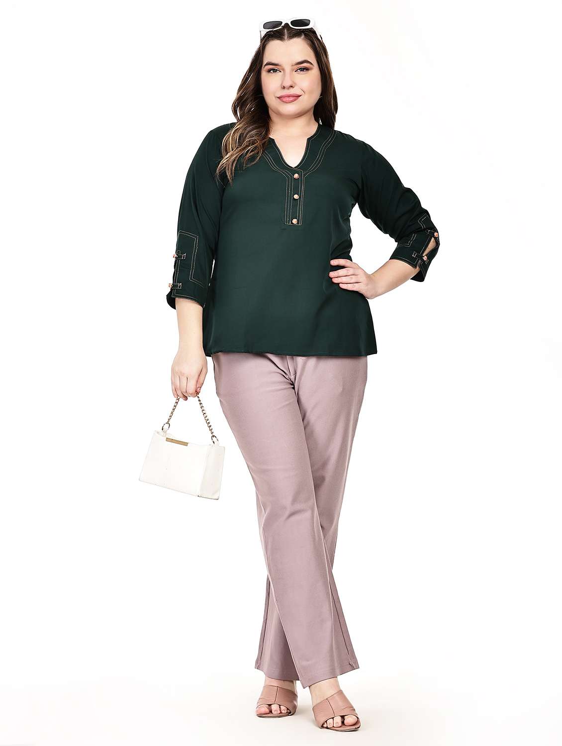 women solid three quarter sleeve regular top - 22502119 -  Standard Image - 5