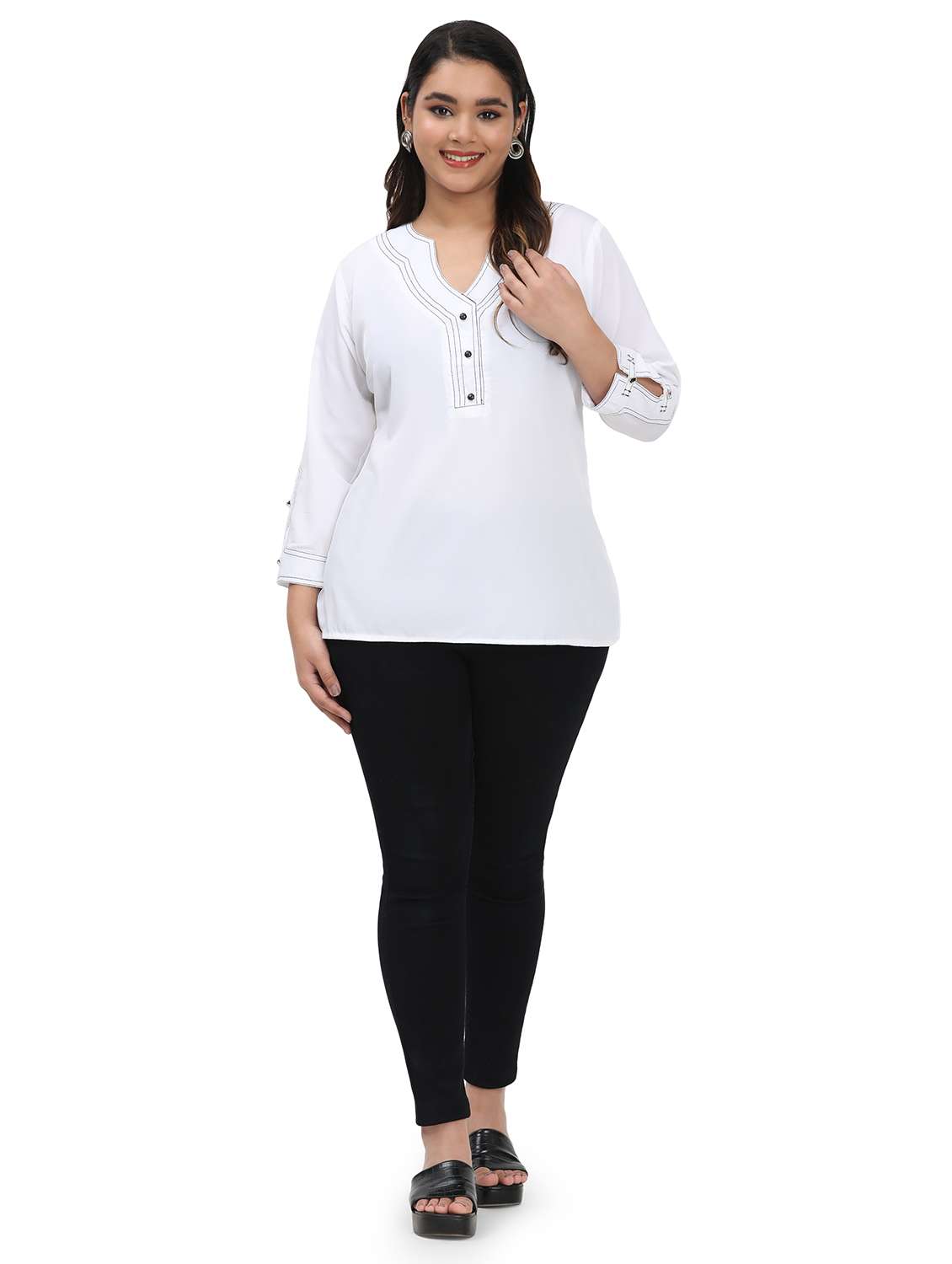 Women Solid Three Quarter Sleeve Regular Top - 22502124 -  Standard Image - 5