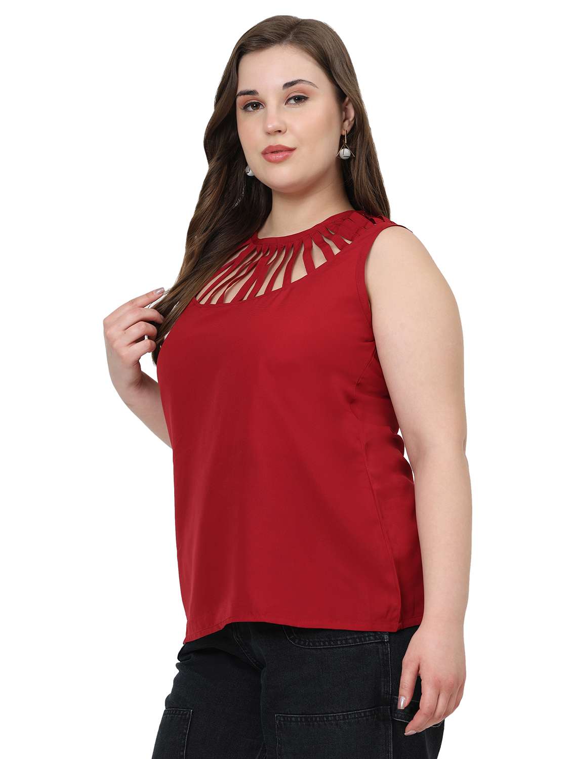 women solid sleeveless round neck top - 22502140 -  Standard Image - 3