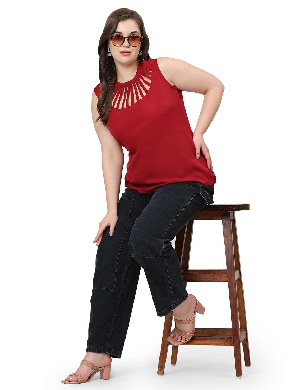 women solid sleeveless round neck top - 22502140 -  Standard Image - 5