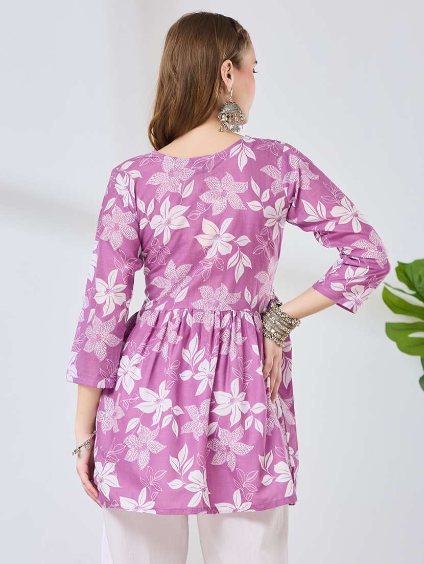 women printed v neck flared kurti - 22502143 -  Standard Image - 3