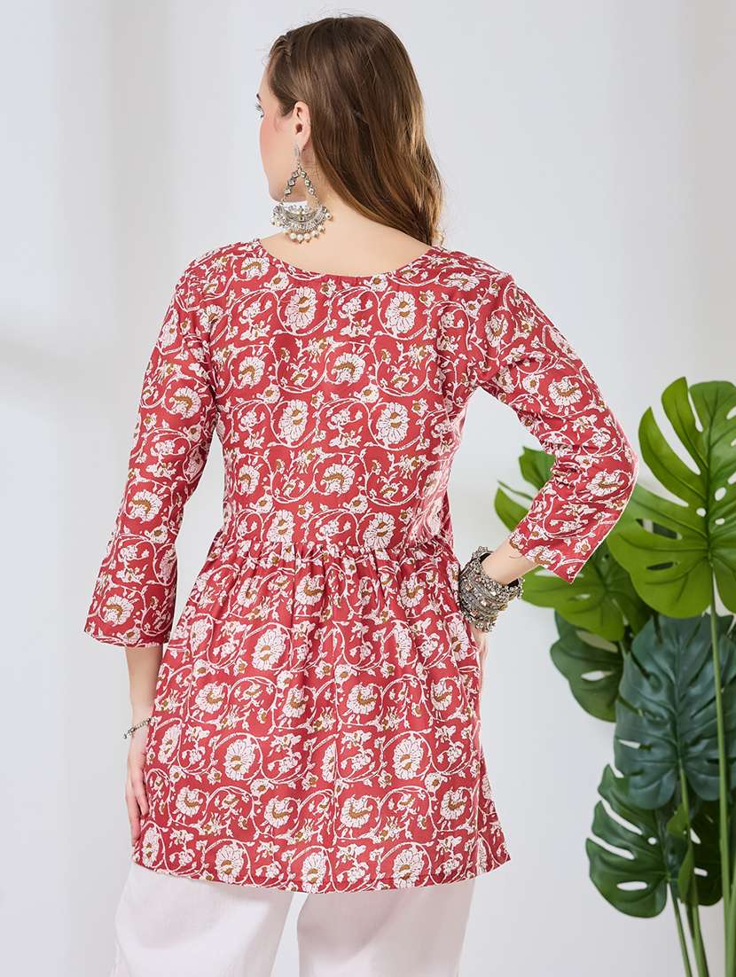 women printed v neck flared kurti - 22502144 -  Standard Image - 3
