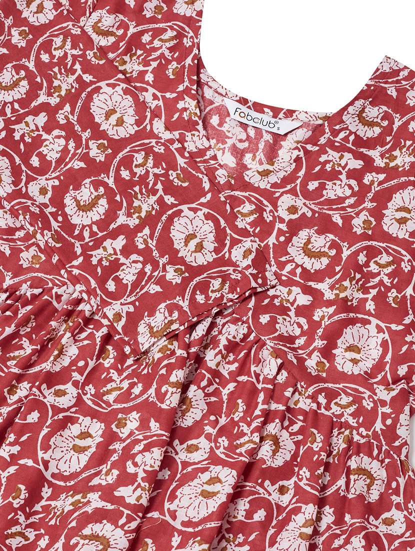 women printed v neck flared kurti - 22502144 -  Standard Image - 5